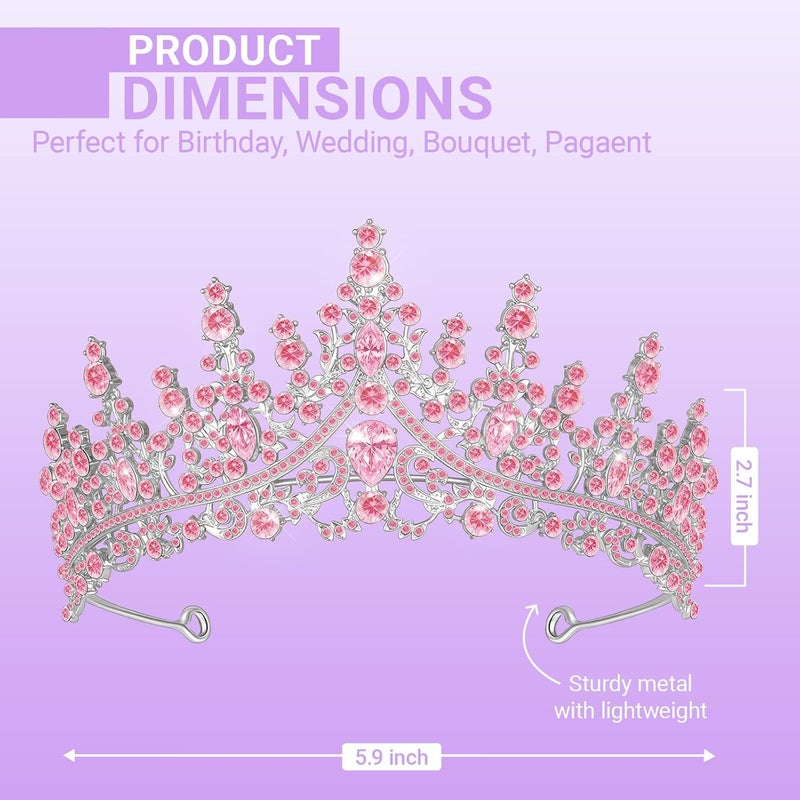 Queenship Tiara Crown for Women, Queen Tiara for Birthday Prom Bridal Party Custome Pink - Image 2